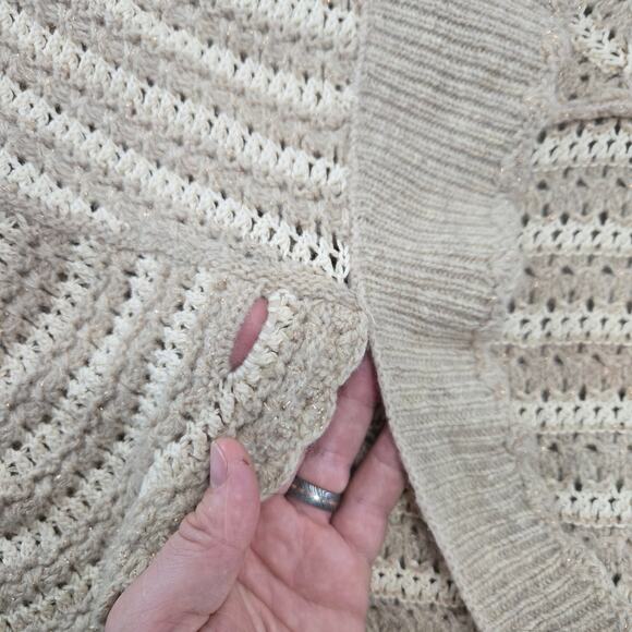 Sleeping on Snow Cream Taupe Striped Wool Blend Belted Cardigan Sweater Size XL - Picture 7 of 8